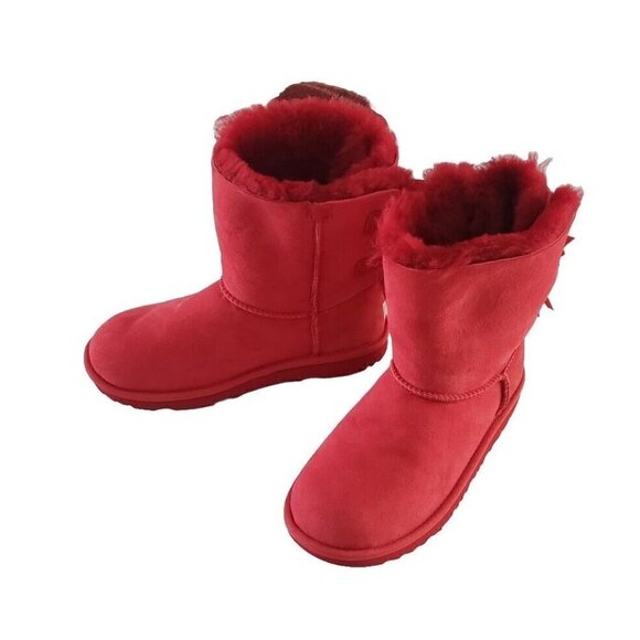 NEW UGG BIG KIDS BAILEY BOW II SAMBA RED SUED BOOT SZ 5 - Picture 2 of 8